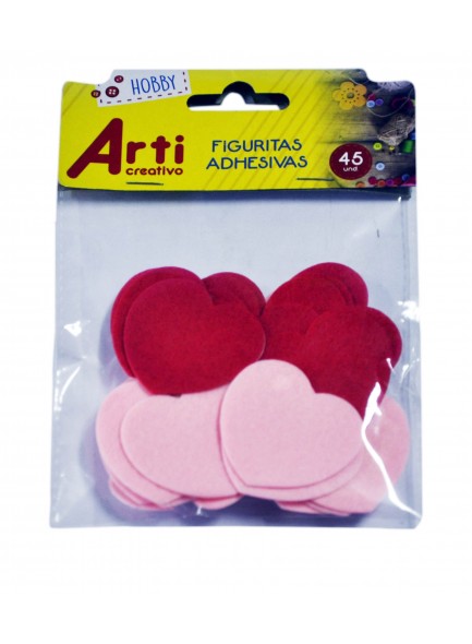 FIGURITAS ADHESIVAS ARTI - CORAZONES FIELTRO X 45 UND